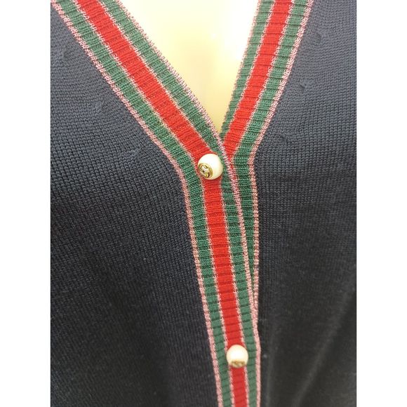 Gucci Women's Navy Blue Striped Merino Wool Knit Cardigan Size Small - Picture 4 of 6